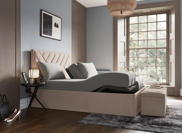 Jay Ergomotion Adjustable Velvet-Finish Bed Frame - 5'0 King - Beige - image 1
