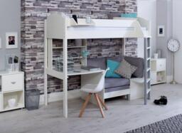 Timmy High sleeper with Desk and Futon - 3'0 Euro single - White
