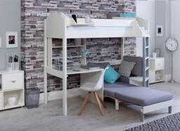 Timmy High sleeper with Desk and Futon - 3'0 Euro single - White - thumbnail 2