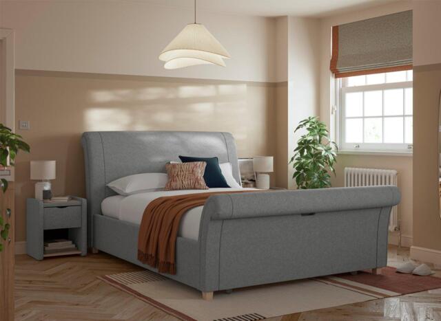 Delaware Upholstered Sleigh Bed Frame - 4'6 Double - Grey - image 1