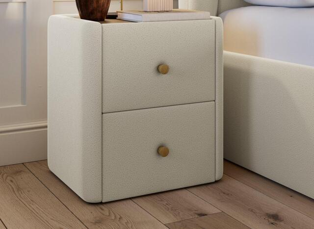 Amarilla Bouclé Bedside Table - Beige