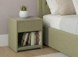 Robyn Upholstered USB Charging Bedside Table - Green