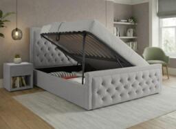 Robyn Upholstered Ottoman Bed Frame - 4'6 Double - Grey - thumbnail 2