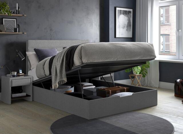 Sutton Upholstered Ottoman Bed Frame - 5'0 King - Silver - image 1