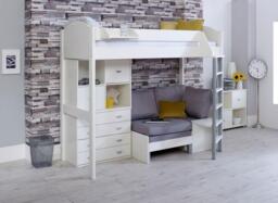 Timmy High Sleeper with Storage and Futon - 3'0 Euro single - White
