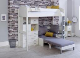 Timmy High Sleeper with Storage and Futon - 3'0 Euro single - White - thumbnail 2