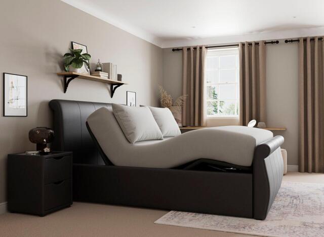 Lucia Ergomotion Adjustable Upholstered Bed Frame - 4'6 Double - Brown - image 1