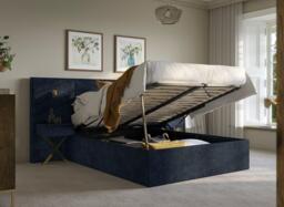 Saffron Upholstered Ottoman Bed Frame With Bedside Tables - 5'0 King - Blue - thumbnail 2
