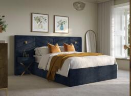 Saffron Upholstered Ottoman Bed Frame With Bedside Tables - 5'0 King - Blue