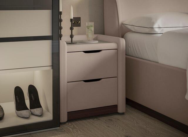 Chloe Velvet-Finish USB Charging Bedside Table - Beige