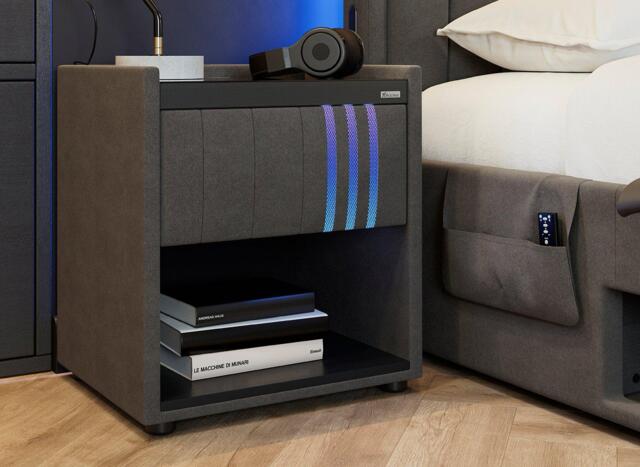 X Rocker Nocturna Upholstered Audio Wireless Charging Bedside Chest - Grey