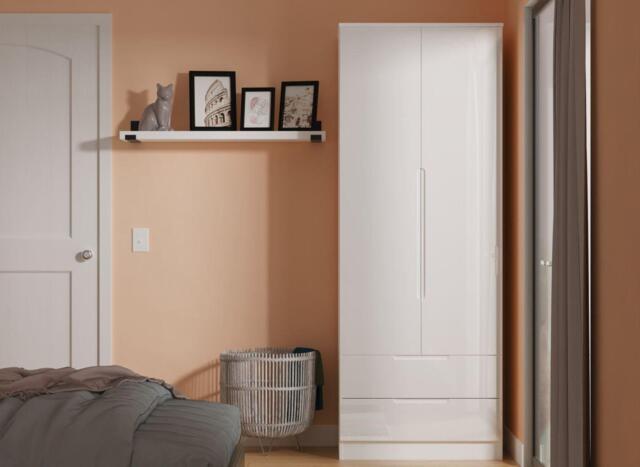 Houston 2-Door 2-Drawer Wardrobe - White - image 1