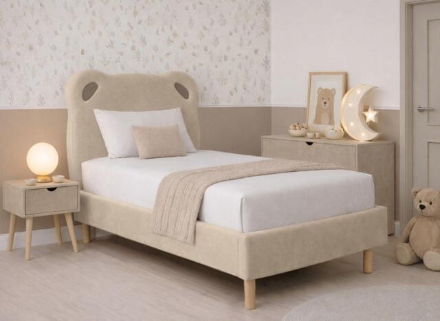 Ella Upholstered Kids Teddy Bed Frame - 2'4 Toddler - Cream