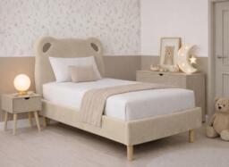 Ella Upholstered Kids Teddy Bed Frame - 2'4 Toddler - Cream