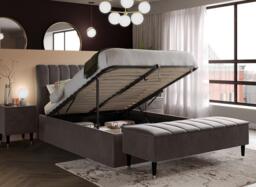 Mount Velvet-Finish Ottoman Bed Frame - 5'0 King - Grey - thumbnail 2