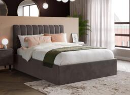 Mount Velvet-Finish Ottoman Bed Frame - 5'0 King - Grey