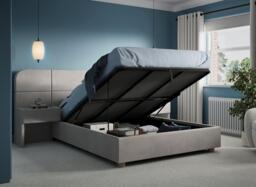 Xavier Upholstered Ottoman Bed Frame with Bedside Tables - 5'0 King - Grey - thumbnail 2