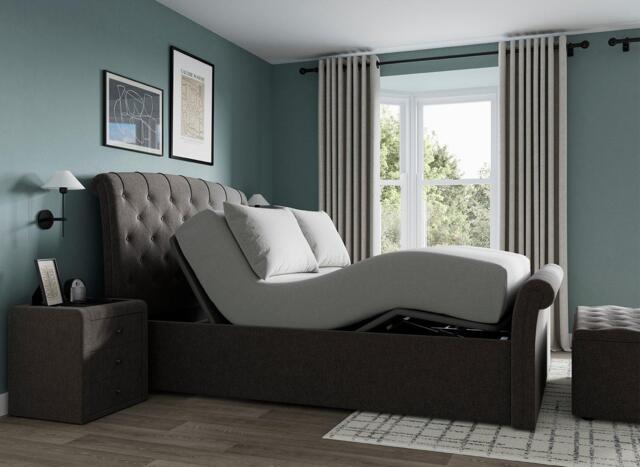 Paris Ergomotion Adjustable Upholstered Bed Frame - 4'6 Double - Grey - image 1