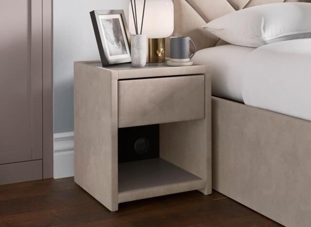 House Beautiful Jay Velvet-Finish USB Charging Bedside Table - Beige