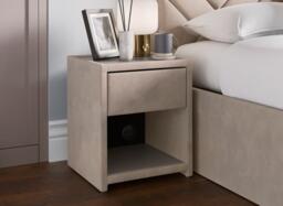 House Beautiful Jay Velvet-Finish USB Charging Bedside Table - Beige