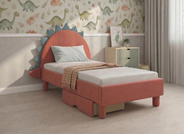 Frankie Velvet-Finish Kids Dino Bed Frame - 2'4 Toddler - Orange - image 1