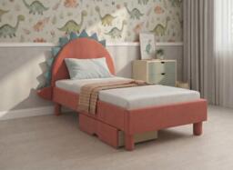 Frankie Velvet-Finish Kids Dino Bed Frame - 2'4 Toddler - Orange