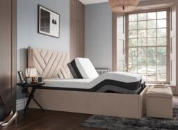 House Beautiful Jay Sleepmotion Adjustable Velvet-Finish Bed Frame - 5'0 King - Beige - thumbnail 2
