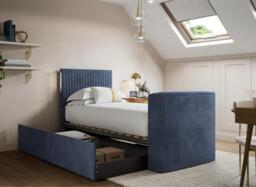 Sadie Upholstered Ottoman LG TV Bed Frame with Storage - 3'0 Single - Blue - thumbnail 2