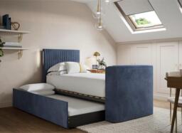 Sadie Upholstered Ottoman LG TV Bed Frame with Storage - 3'0 Single - Blue - thumbnail 3
