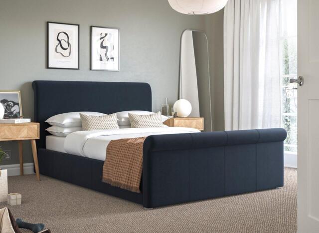 Wilson Upholstered Ottoman Bed Frame - 4'6 Double - Blue - image 1