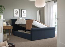 Wilson Upholstered Ottoman Bed Frame - 4'6 Double - Blue - thumbnail 2