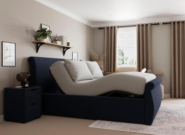 Lucia Ergomotion Adjustable Upholstered Bed Frame - 4'6 Double - Blue - image 1