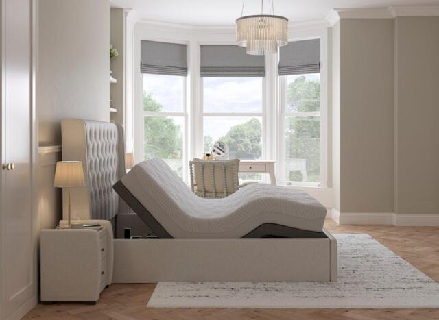 Deacon Sleepmotion Adjustable Upholstered Bed Frame - 4'6 Double - Cream - image 1