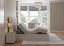 Deacon Sleepmotion Adjustable Upholstered Bed Frame - 4'6 Double - Cream - thumbnail 1