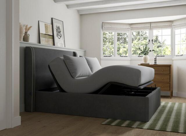 Silentnight Payton Ergomotion Adjustable Upholstered Bed Frame - 4'6 Double - Grey - image 1