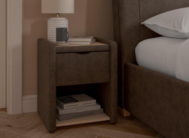 Delaware Upholstered Bedside Table - Brown