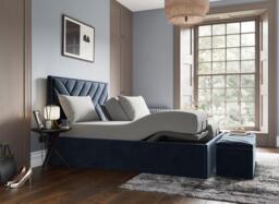 Jay Ergomotion Adjustable Velvet-Finish Bed Frame - 5'0 King - Blue - thumbnail 1