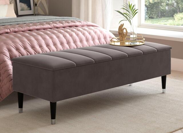 Batten Velvet-Finish Blanket Box - Grey