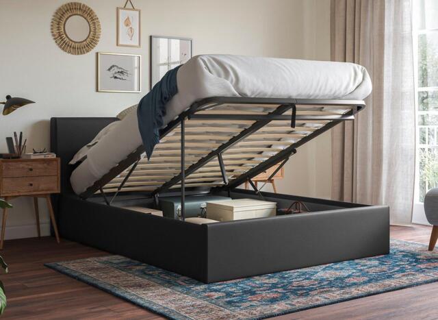 Yardley Upholstered Ottoman Bed Frame - 4'6 Double - Black - image 1
