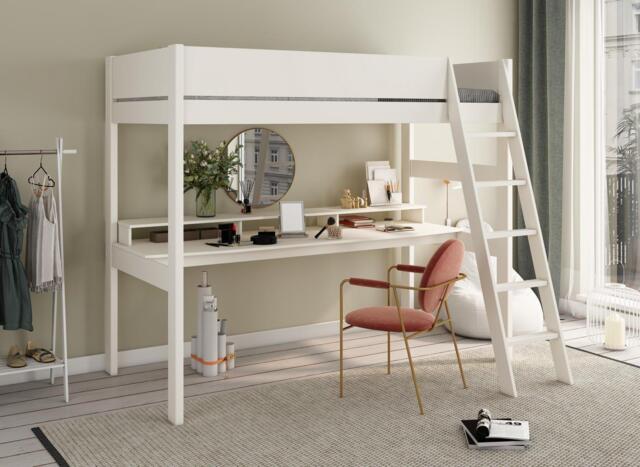 Anderson XL High Sleeper Bed Frame with Desk - 3'0 Single - White - image 1