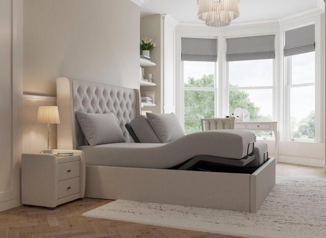 Deacon Ergomotion Adjustable Velvet-Finish Bed Frame - 6'0 Super king - Cream - image 1