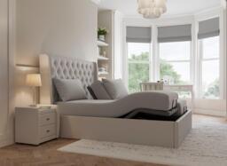 Deacon Ergomotion Adjustable Velvet-Finish Bed Frame - 6'0 Super king - Cream - thumbnail 1