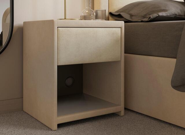 Turin Velvet-Finish USB Charging Bedside Table