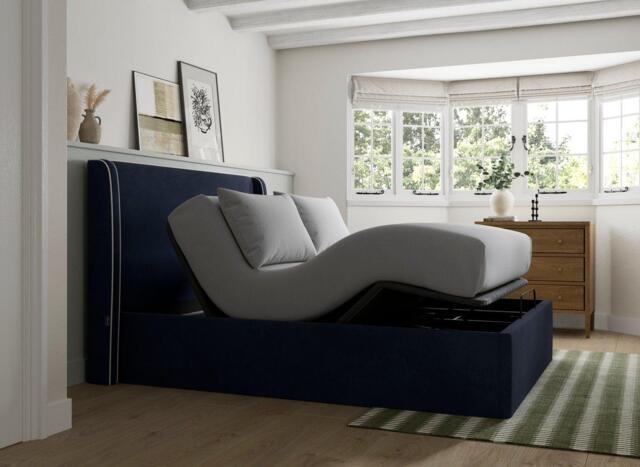 Silentnight Payton Ergomotion Adjustable Upholstered Bed Frame - 4'6 Double - Blue - image 1