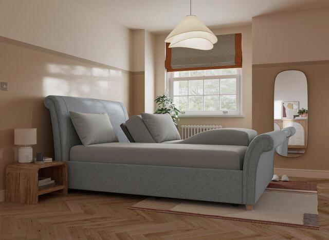 Delaware Ergomotion Adjustable Upholstered Sleigh Bed Frame - 5'0 King - Grey - image 1