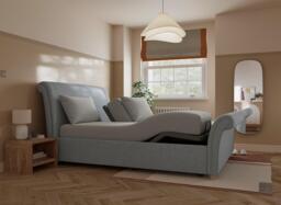 Delaware Ergomotion Adjustable Upholstered Sleigh Bed Frame - 5'0 King - Grey - thumbnail 2