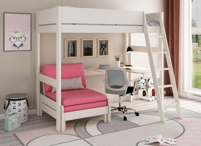 Anderson Desk High Sleeper With Pink Chair - 3'0 Single - White - image 1