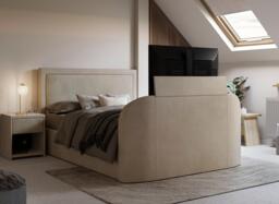 Turin Upholstered LG TV Bed Frame - 5'0 King - Beige