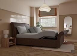 Delaware Ergomotion Adjustable Upholstered Sleigh Bed Frame - 5'0 King - Brown - thumbnail 2