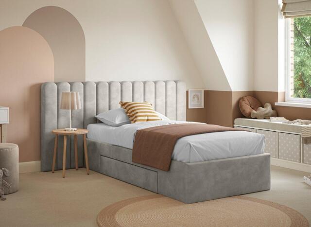 Callie Kids Velvet-Finish Hotel Bed Frame - 3'0 Single - Grey - image 1